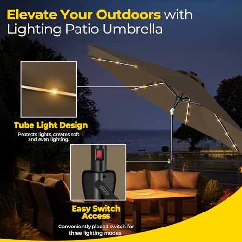 Image of Tempera Patio Market Outdoor Table Umbrella with Auto Tilt and Crank, Large Sun Umbrella with Sturdy Pole & Fade Resistant Canopy, Easy to Set