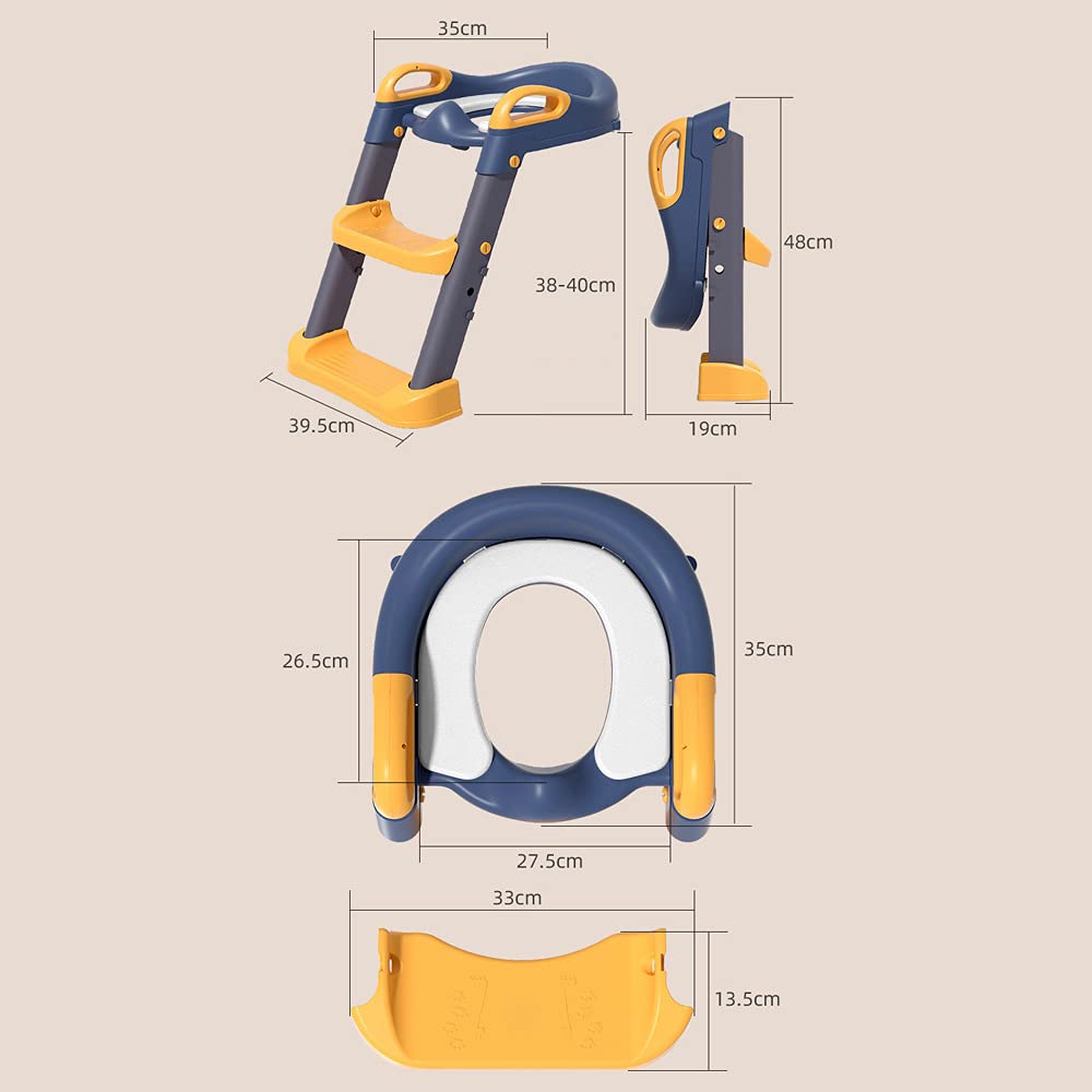 Wakects Sedile WC per Bambini con Splash Guard Anteriore, Riduttore WC Regolabile con Scaletta e Sgabello, Pad in PVC