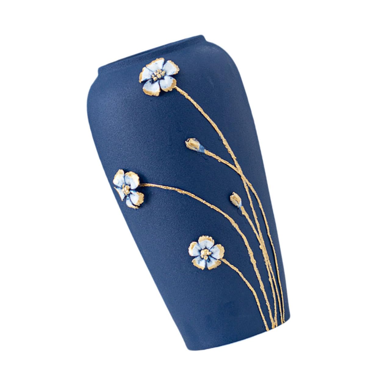 Vase pour composition de fleurs en céramique bleue et motif floral chic
