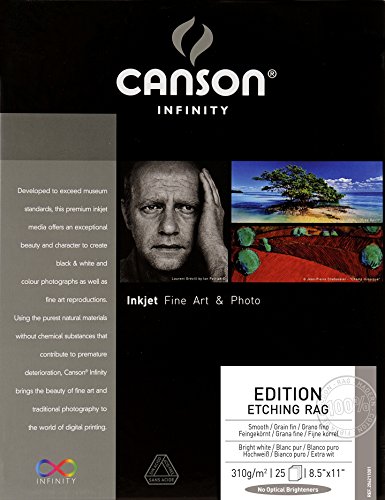 Canson Infinity Edition Etching Rag Fine Art Paper, Acid Free for Printmaking, 8.5 x 11 Inch, Bright White, 25 Sheets