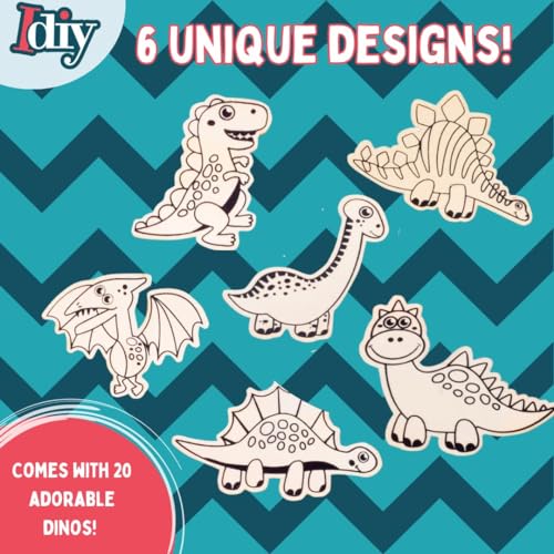 Image of SCS Direct Wood Painting Craft Kit 20 Pack- Summer Arts & Crafts Gifts for Kids - Each Dinosaur Painting Set Comes w /Brush & Paint - Great for Classroom Prizes, Birthday Party Favors, Goodie Bags