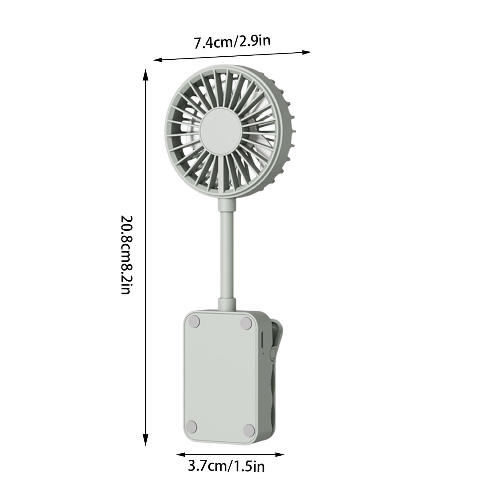 Ventilatore a Clip Ricaricabile, Mini Ventilatore Portatile con Flusso d'Aria Regolabile a 3 velocità, soffiatore Silenzioso da 7,4 x 3,7 x 20,8 cm, per Viaggi, Campeggio, Auto, Te