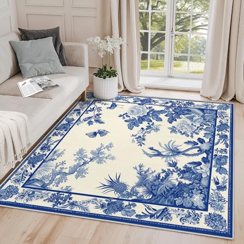 Tapete decorativo 5x7, azul y blanco floral