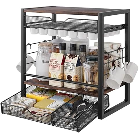 TQVAI K Cup Holder, 70 Capacity Coffee Pod Holder, Coffee Pod Drawer, Tea Bag Organizer, Syrup Packets Rack, Coffee Mugs Holder, Coffee Bar Decor Station Organizer for Countertop, Black Cover