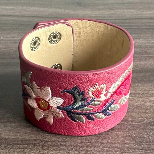 Punk Rock Flower Pattern Wristband Wide Pu Leather Arm Cuff Bracelet2
