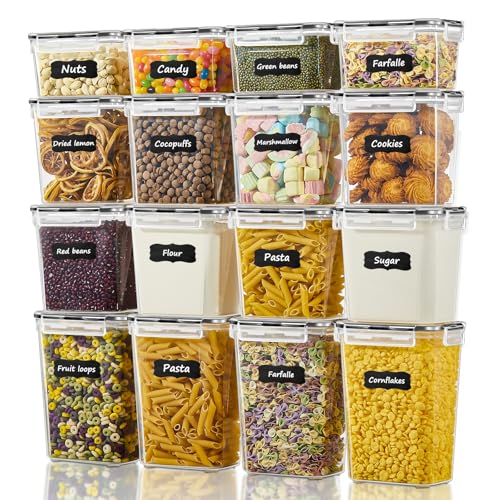 FOHERE Boite Plastique Alimentaire avec Couvercles, Boite Hermetique Alimentaire Lot de 16, Sans BPA, Lavable au lave-vaisselle, Boite Rangement Cuisine pour Céréales,...