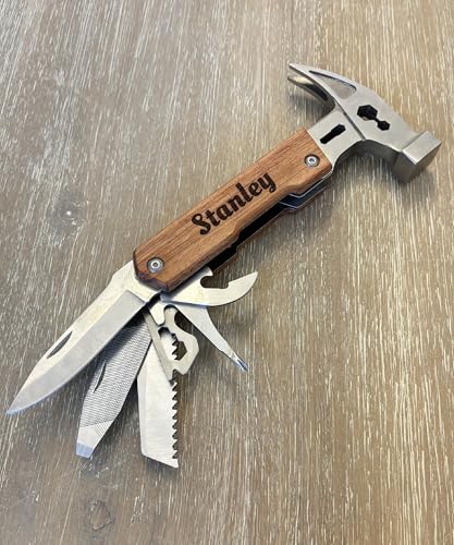 Custom Engraved Multi-Functional Claw Hammer with Personalized Wooden Handle, Name on Both Sides - Gifts for Father's Day, Christmas, Birthdays, and Anniversaries - Camping Tools for Dads, Husbands
