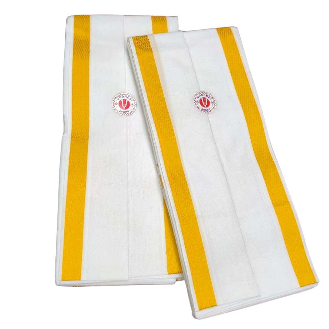 ShriBhargavas Traders | White Angavastram with Zari Border (1.75 Meters) | Handloom Weaved Angavasthram | Pack of 2