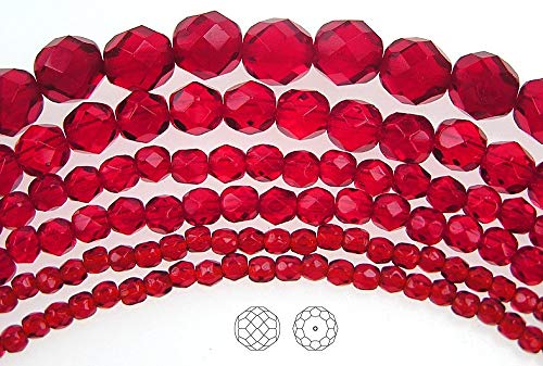 4mm (102 Beads) Light Siam, Czech Fire Polished Round Faceted Glass Beads, 16 inch Strand