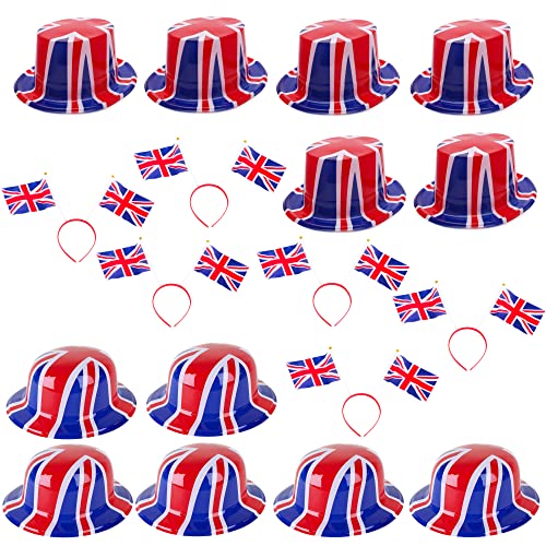 Lot de 18 tenues Union Jack avec chapeaux de déguisement britannique pour événements
