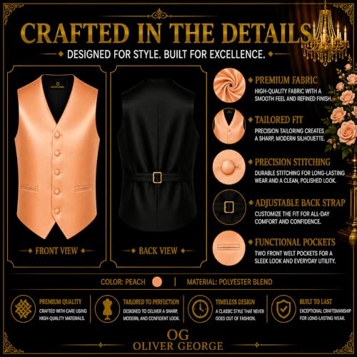 Image of Oliver George 4pc Men's Solid Formal Suit Waistcoat Tuxedo Dress Vest Necktie Bowtie Handkerchief Set for Suit or Tuxedo