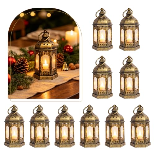 10 mini farolillos LED dorados para decoración navideña
