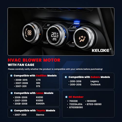 Image of KELOKE Front HVAC Heater Blower Motor Fan Fits for Cadillac Lexus Subaru & Toyota Vehicles - CTS 08-15 SRX 07-09 STS 07-11 Legacy /Outback 2010-2019 Sienna 2007-2010 RX330 RX350 RX400h, Replace# 700228