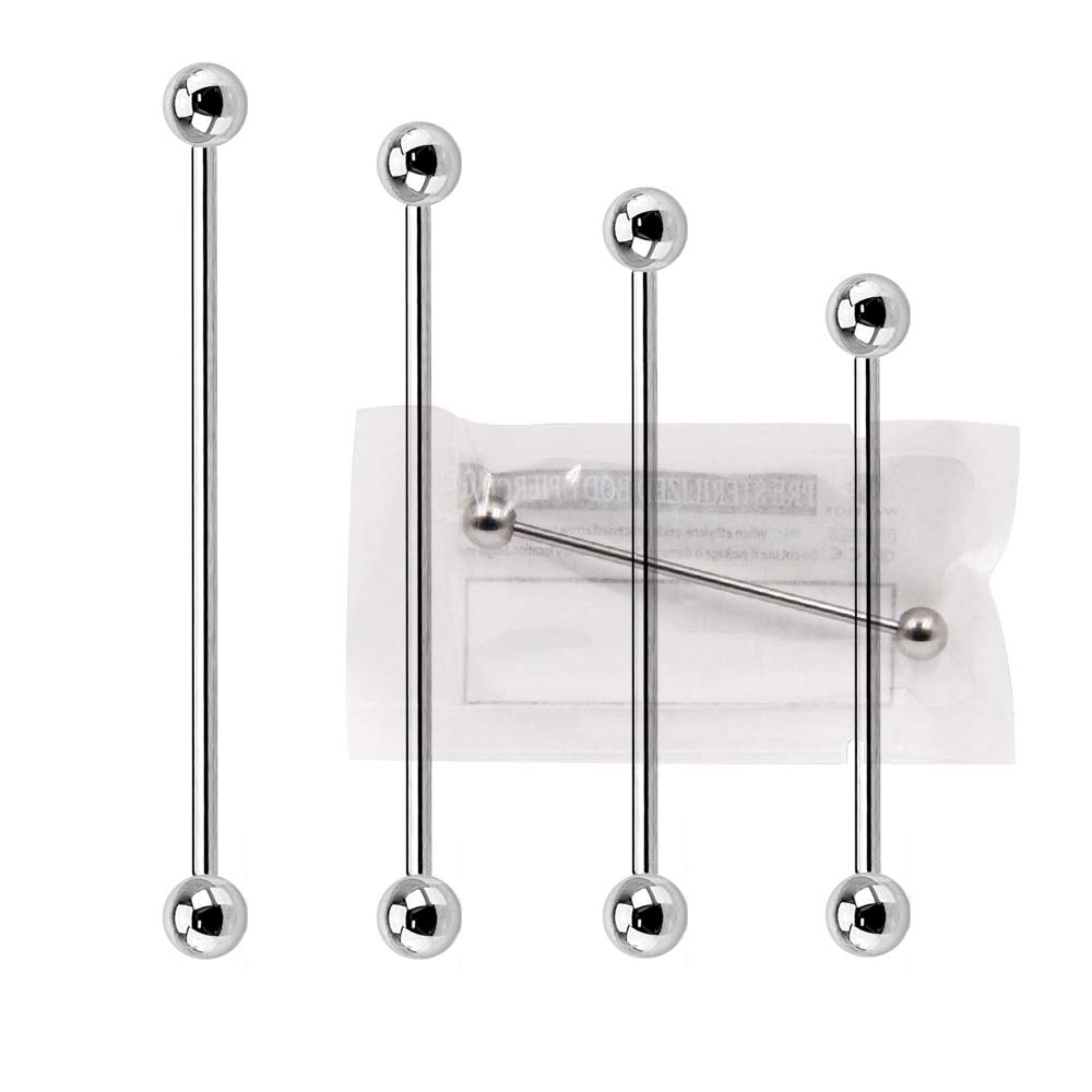 WARRIORPiercing para la lengua estéril, barras para barbell de titanio G23, tamaño 14 G (1,6 mm) con dos esferas, paquete de una sola pieza PTL-001