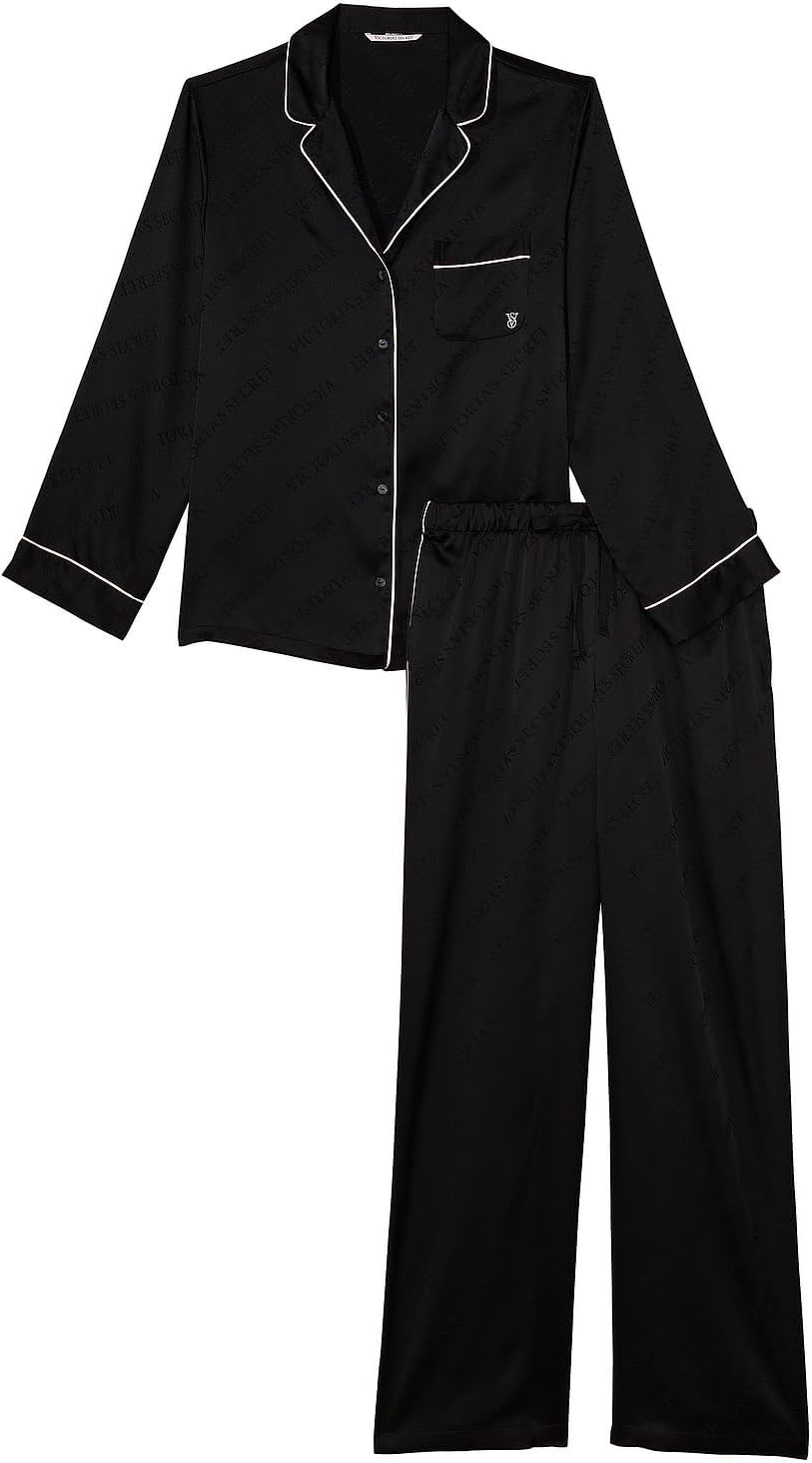 Satin Pajama Set, Long Sleeve Button Down Shirt & Pants, Sleepwear for Women (XS-XXL)