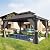 YOLENY 10' X 13' Hardtop Gazebo Galvanized Steel Outdoor Patio Gazebo Canopy Double Roof Pergolas Aluminum Frame with Netting and Curtains for Garden, Patio, Lawns, Parties