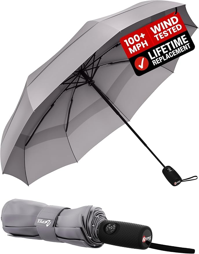 Windproof Travel Umbrella - Compact &amp; Withstands Winds up to 100MPH, Strongest Premium Auto Folding Umbrella for Rain and Sun - Durable, Light &amp; Portable for Women &amp; Men, Fits Backpack &amp; Cars