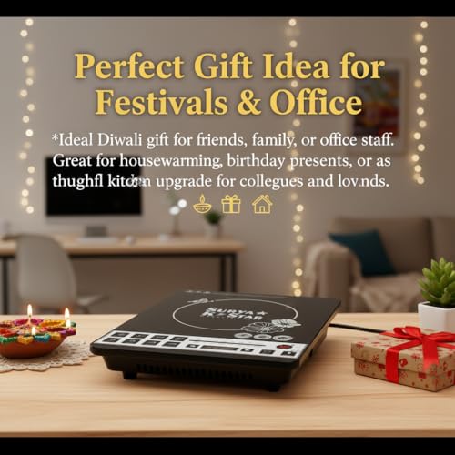 Image of Drumstone (Exclusive & Limited 5 Year Warranty) Induction Cooktop 2200W - LED Touch Display, Auto Pan Detection, 7 Indian Cooking Menus, Timer & Temperature Control - Energy Efficient Kitchen Stove