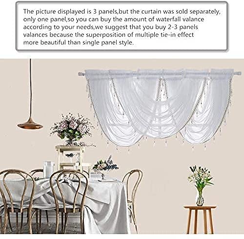 Gutview Waterfall Valance Curtains Sheer For Windows,White Silver Silk Line Luxury Beaded Curtain Valance Sheer Window Curtain With Tails,Rod Pocket Single Valance Drapes,32 X 24 Inch,4 Panel #TOP7