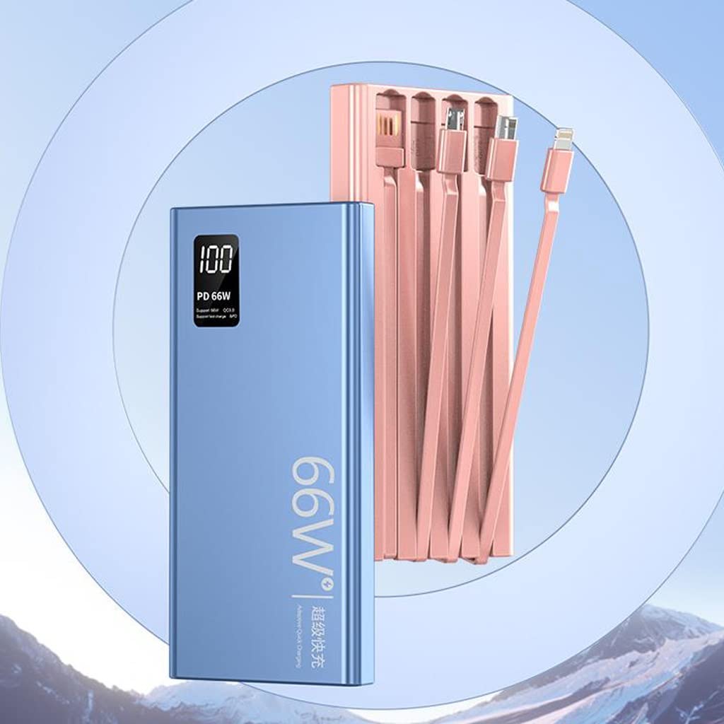 Carga superrápida 66W Línea autónoma Ultrafina Banco de energía de Gran Capacidad 20000 MAh Carga Flash Fuente de alimentación móvil (Color : Blue, Size : 20000mAh)