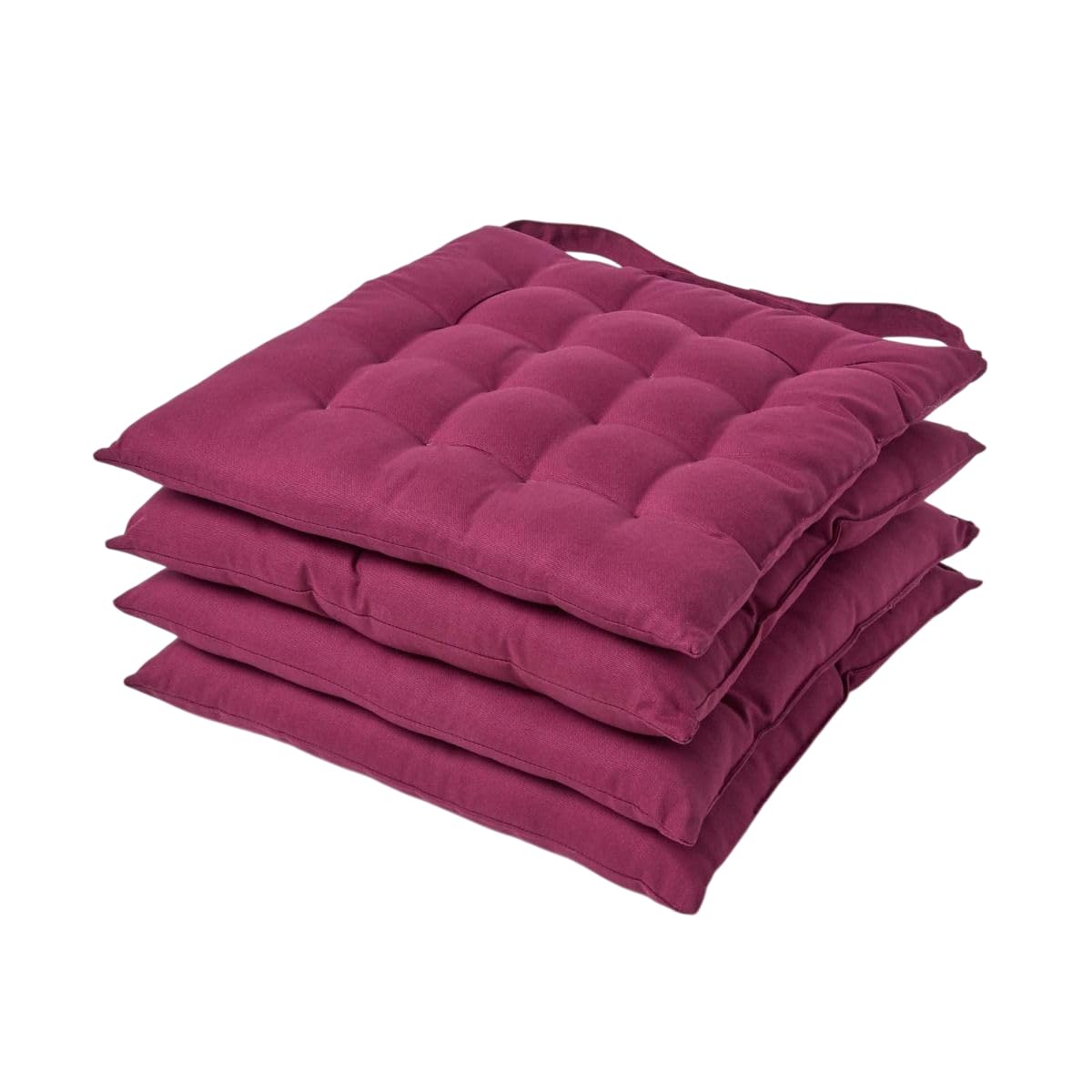 HOMESCAPES Plum Seat Pads for Dining Chair, Set of 4 100% Cotton Chair Pads with Straps, 40x40 cm — image 1