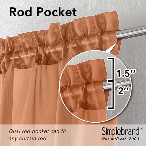 Image of Simplebrand Orange Short Sheer Curtains 45 Inch Length for Small Windows, Rod Pocket 2 Panels Set Solid Voile Drapes Window Sheer Curtains for Bedroom Bathroom Kids Room Kitchen, 42x45 Inch, 2pcs