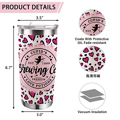 Zzkol Valentine's Day Gifts - Tumbler With Lid And Straw, Anniversary Birthday Gift For Women Girlfriend Wife, Cupid Pink Heart Stainless Steel Travel Coffee Cup 20Oz Double Wall Vacuum Insulated Mug #TOP1