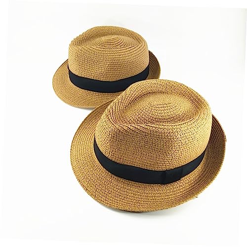 Beaupretty Unisex Boys and Girls Straw Sun Hat for Spring Beach Short Brim Sun Cap Stylish Khaki Straw Hat for Boys and Girls3