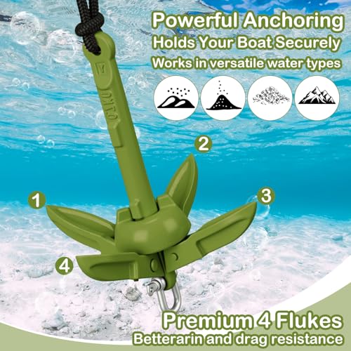 Image of Lounsweer 2 Pack 1.5 /3.5 lb Marine Kayak Anchor Kit Folding Grapnel Anchor Kit Boat Kayak Fishing Accessories for Small Boats Kayaks Canoe Paddle Boards