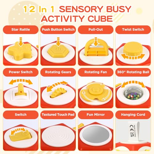 Image of Montessori Activity Cube & Busy Board for 1 Year Old - 12-in-1 Travel Toys for Airplane & Car, Car Seat & Stroller Activity Toy, Toys Gift for 1 Year Old Boy Girl, Easter Basket Stuffers for Toddler