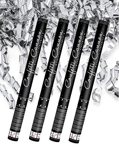Decorazione fantastica! 4x XXL (60 cm) Party Cannon Party Popper Streamer ®Auto-ornament (Silver Streamers)