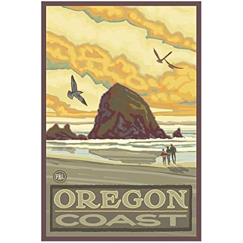 Haystack Rock Oregon Coast Professionally Framed Art, Oregon Coast Art Print, Oregon Poster from Travel Artwork by Artist Paul A. Lanquist. 12" x 18" Cover