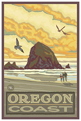 Haystack Rock Oregon Coast Giclee Art Print Poster from Travel Artwork by Artist Paul A. Lanquist 12" x 18"