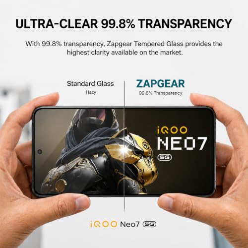 Image of ZapgearTempered Glass for iQOO Neo 7 Pro, iQOO Neo 7, iQOO 11 and iQOO 9T (6.78 Inch) | 9H Hardness Screen Protector | HD Clear | Bubble Free Installation | Anti Scratch