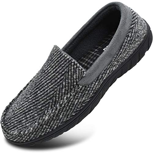 Mens Comfy Memory Foam Slippers Slip on House Shoes Moccasin Slippers with Arch Support Indoor/Outdoor Grey Size 10