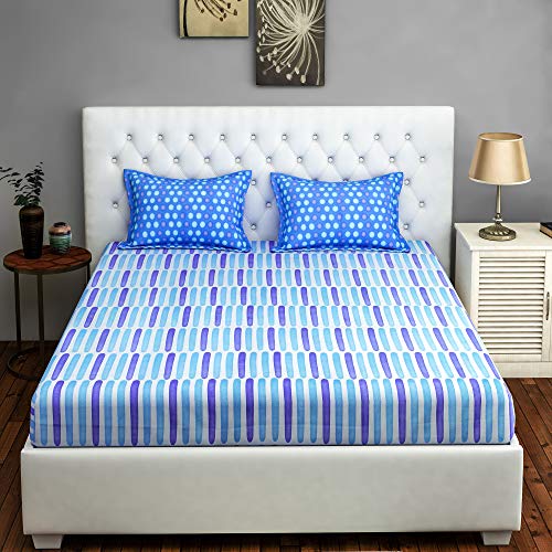 Image of Swayam Roto Cotton Single Bedsheet with 1 Pillow Cover | Size 60 x 90 inch | 144 TC | Geometric Design | Soft Breathable Bed Sheet | Comfortable & Durable for Bedroom - Light Blue