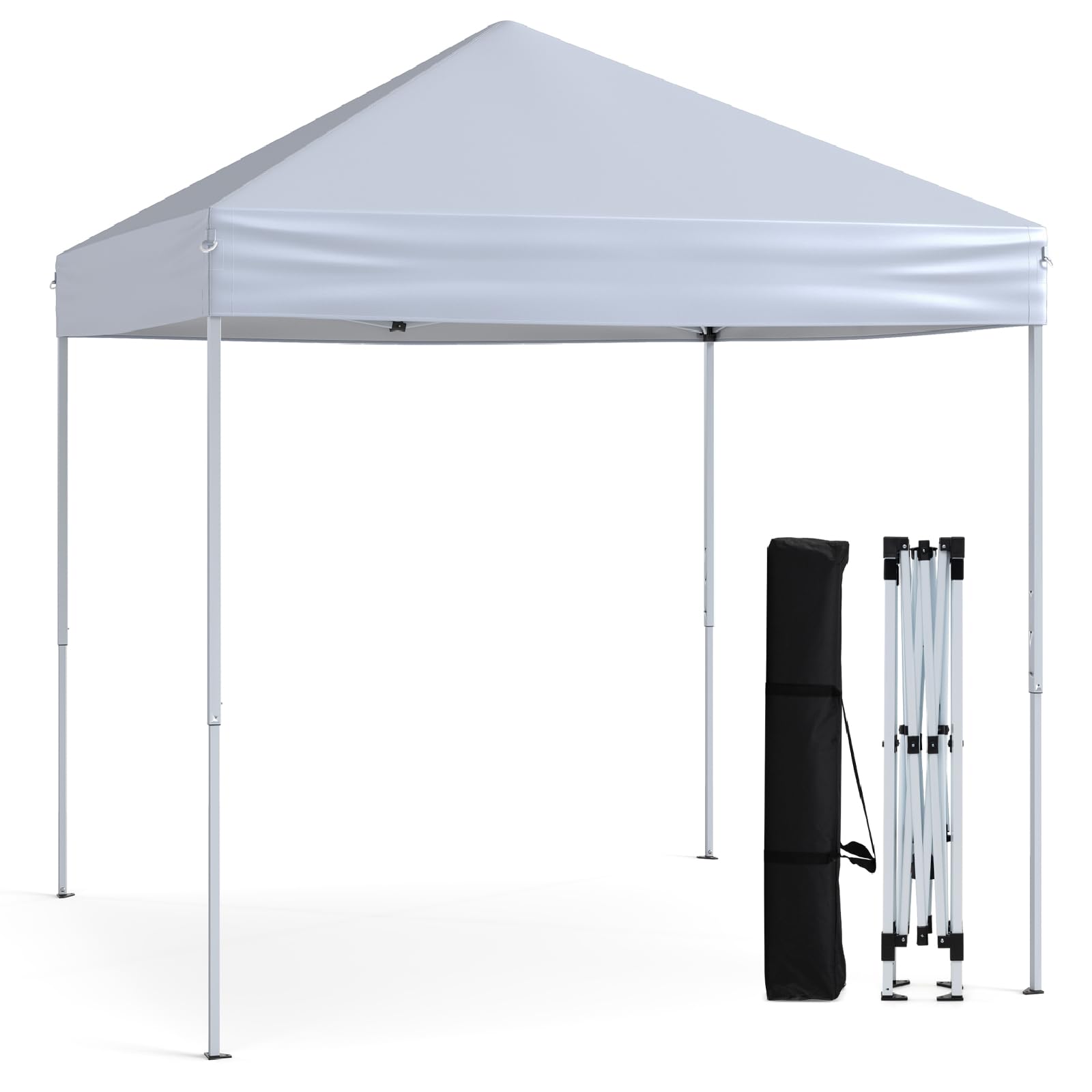 TANGZON Pop Up Gazebo, Portable Instant Camping Canopy Tent with Carrying Bag & Adjustable Heights, Outdoor Foldable Waterproof Sun Event Shelter for Patio Market (White, 201 x 201 x 220-240cm)