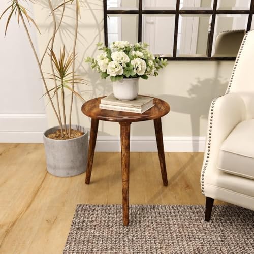 Image of VASIL MART Wooden Table with Three Legs A Modern Round Coffee Table and Side Table for Small Spaces with Pillar Coffee Table for Plants, Books, Magazines (Pack of -2)