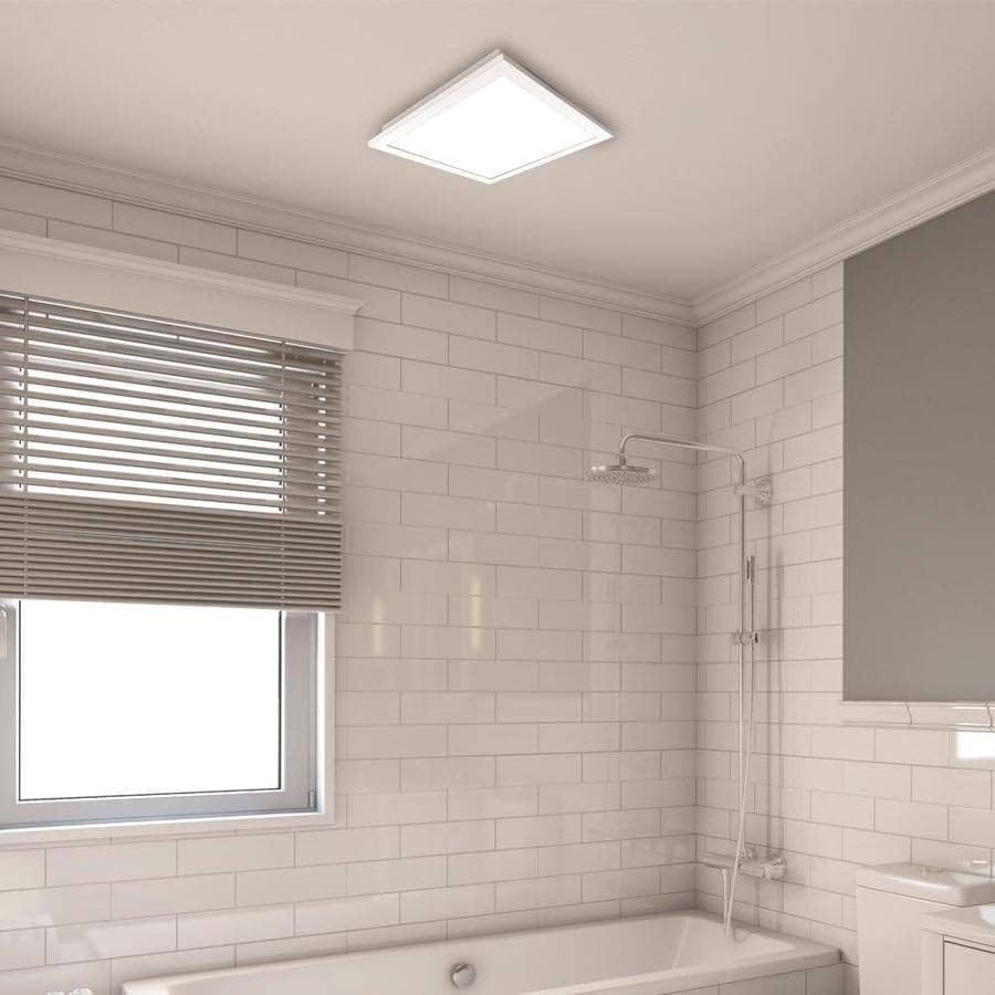 Agara nso view of the Utilitech Bathroom Fan LED light panel installed in a ceiling