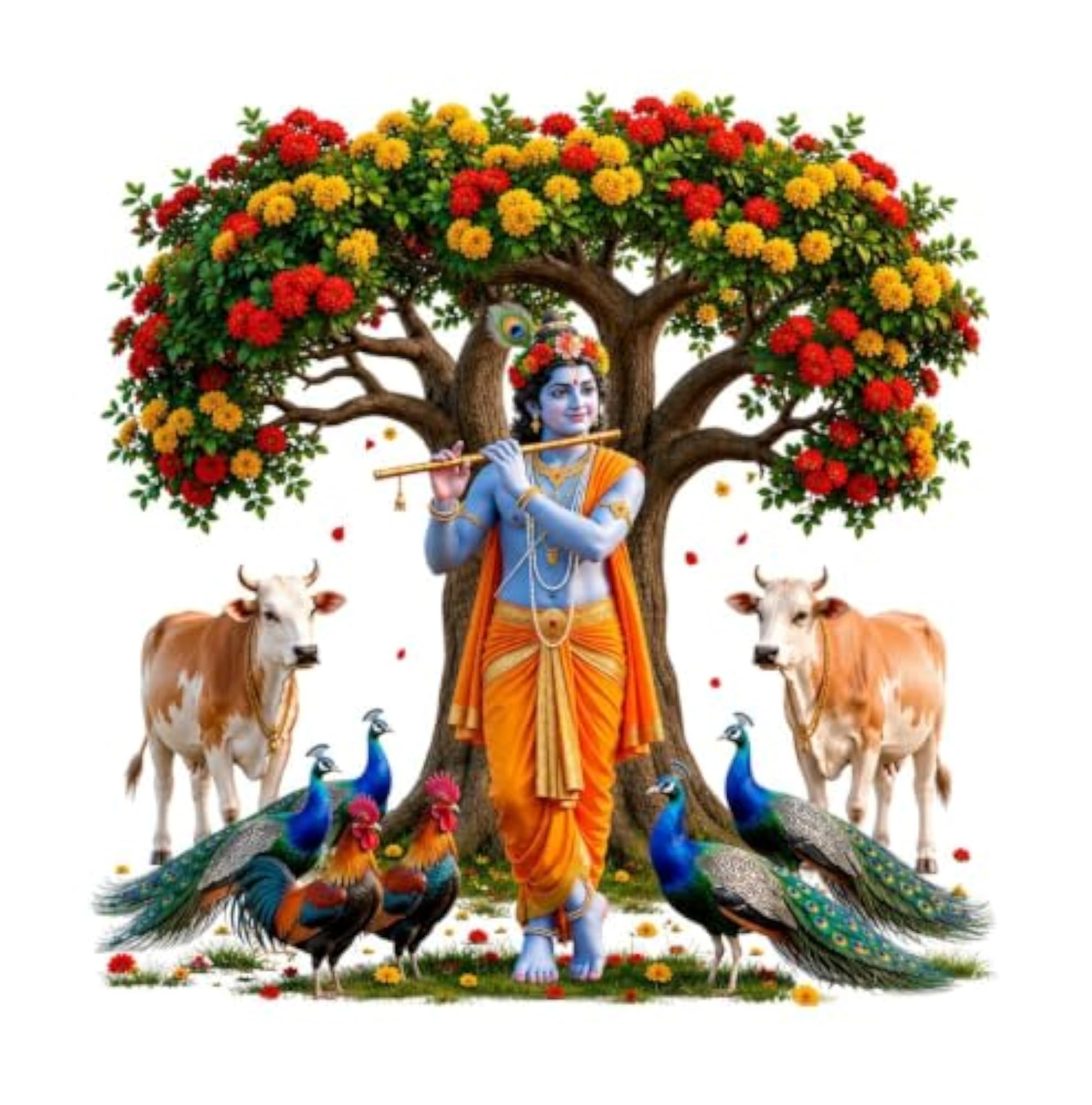 Krishna with Cow Tree Wall Decal