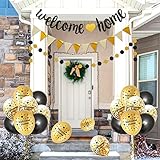 Welcome Home Decorations, Welcome Home Banners Balloons Set,Black Gold Glitter Banner,Pennant Flag Bunting,Confetti Balloon,Round Garland for Family Boy Girl Baby Showers - Image 5