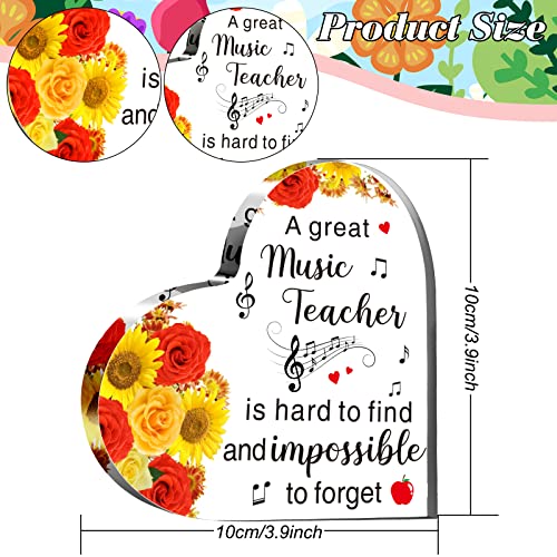 Roowest Music Teacher Appreciation Gifts Acrylic Heart Table Centerpiece for Women Men Desk Decorative Sign Thank You Music Teacher Keepsake for Graduation Birthday Home Office Desk(4 x 4 x 0.4 Inch)