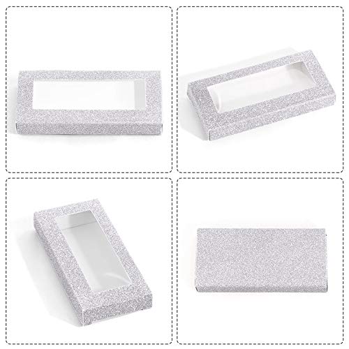 Magefy 30 Pieces Eyelashes Packaging Box, Empty Eyelash Boxes Lash Box Packaging Glitter Paper Eyelash Storage Box Soft Paper Lash Case (Silver) #TOP4