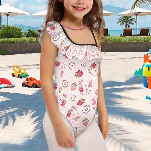 Girls Axolotl Ruffle One Shoulder Swimsuits with Backless Lightweight Breathable Bathing Suits Beach Swimwear4