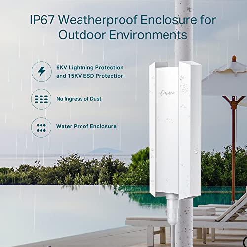 TP-Link Omada EAP650-Outdoor Point d'accès WiFi 6 AX3000 extérieur IP67, 1 Port Ethernet Gigabit Support PoE/PoE+, Itinérance Transparente, Omada Mesh
