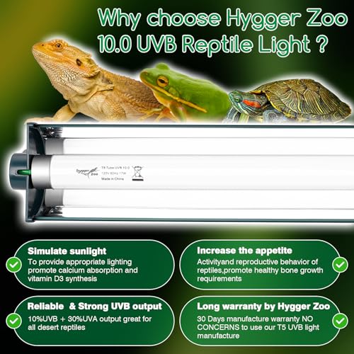 Hygger zoo T8 Reptile Light Fixture Combo Kit 17W Green Light 10.0 UVB Fluorescent Tube for Reptiles — view 3