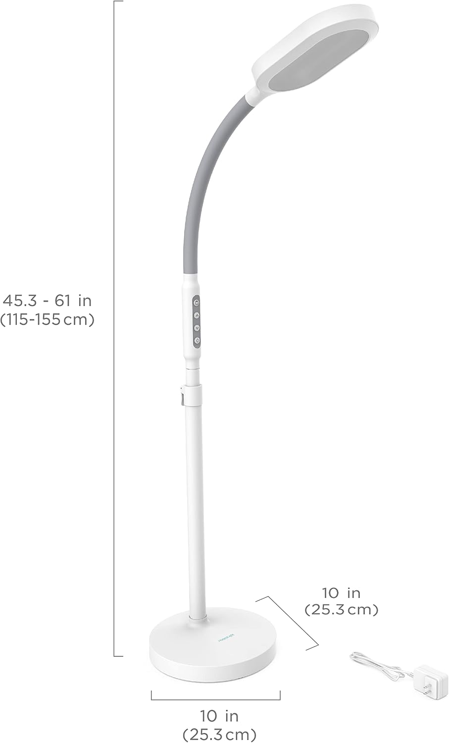 Verilux®️ HappyLight® Duo - 2-in-1 Light Therapy & Task Floor Lamp - UV-Free Full Spectrum LED, 10,000 LUX, Adjustable Brightness and Color, Flexible Gooseneck, and Adjustable Height