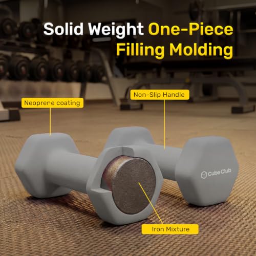 Image of The Cube Club Neoprene Dumbbells Set 3kg x 2 for Women & Men | Anti-Slip Hex Dumbbellsset for home workout| Gym Equipment for Home Workout, Yoga, Pilates& Strength Training - Grey6kg