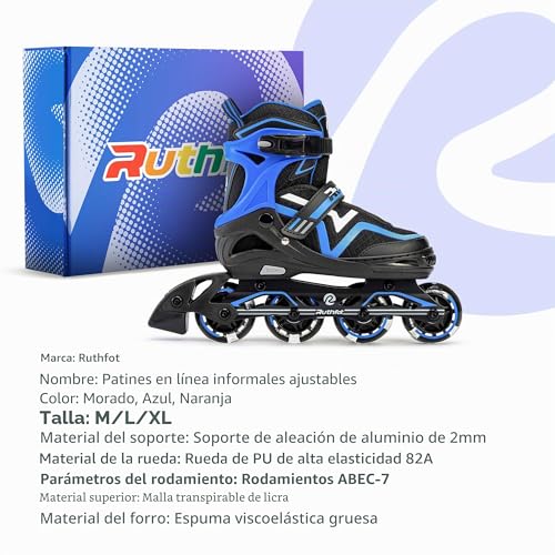 Miniatura 6 de Ruthfot Patines En Línea Ajustables Para Niños Y Niñas, Patines Luminosos Para Niños De 6 A 12 Años De Edad, Patines Luminosos Al Aire Libre Para Mujeres Y Hombres