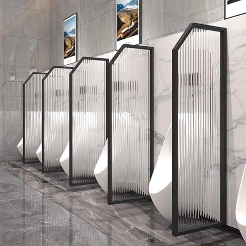 Men's Urinal Privacy Partition Screen - Wall-Mounted Stainless Steel & Tempered Glass Divider for Public Restrooms 6 Pcs Set for Shopping Malls & Hotels -& Stylish
